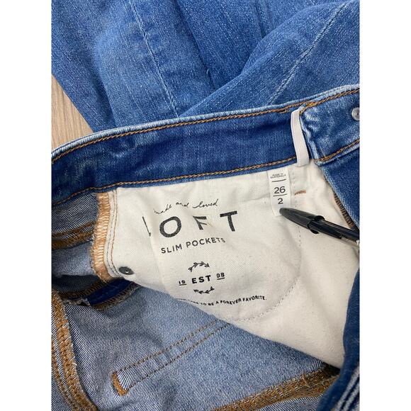 Women Loft Curvy High Waist Flare Cropped denim blue jeans, 26/2 - Picture 5 of 5